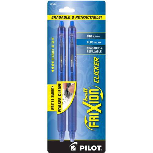 PILOT FriXion Clicker 지울수있는 리필가능 & 개폐식 젤 잉크 펜 Fine 포인트 Blue 잉크 2-Pack 31461
