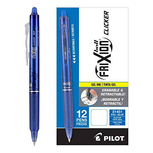 PILOT FriXion Clicker 지울수있는 리필가능 & 개폐식 젤 잉크 펜 Fine 포인트 Blue 잉크 12 카운트 31451