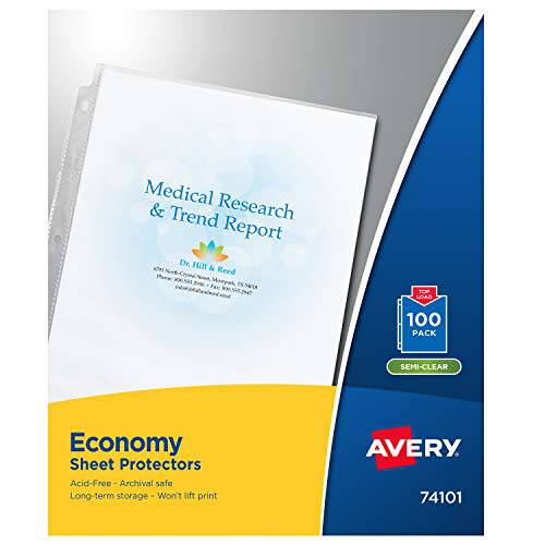 Avery Economy 반투명 클리어화일속지, 속지, 시트 프로텍터, 파일 속지, 산성분 없음, Box of 100 (74101)