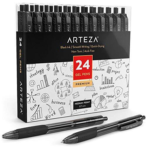 Arteza 젤펜, 잉크펜, 세트 of 24 블랙 롤러 볼 Bullet 저널,일기,일지 펜, Quick-Drying 잉크,  파인포인트팁, 가는 심, 가는 촉,  사무용품 필기, 필기 노트&  스케치