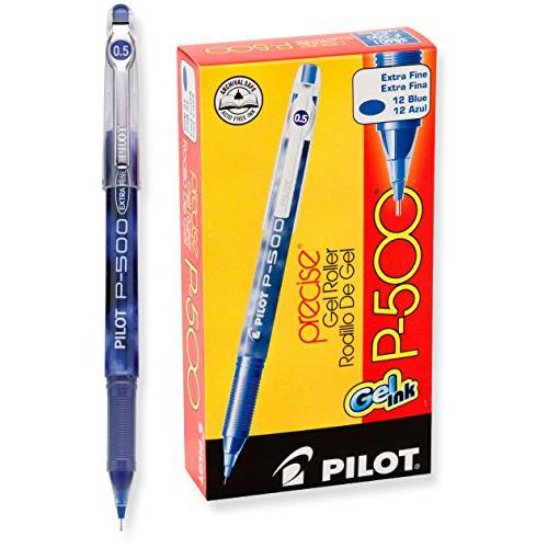 PILOT 정확한 P-500 젤 잉크 롤링 볼 스틱 펜 Marbled 배럴 엑스트라 파인포인트팁, 가는 심, 가는 촉 블루 잉크 12-Pack 38601