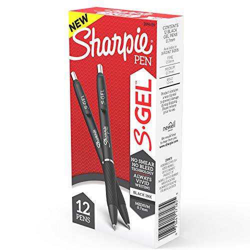 SHARPIE S-Gel 젤펜 잉크펜, 미디엄 중간심 (0.7mm), Black 잉크 젤펜 잉크펜, 12 Count