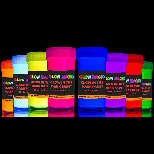 글로우 야광 아크릴 페인트 세트 - 자체발광 인광 광택 네온 물감,그림물감 - 8 X 20 ML 0.7 Fl oz