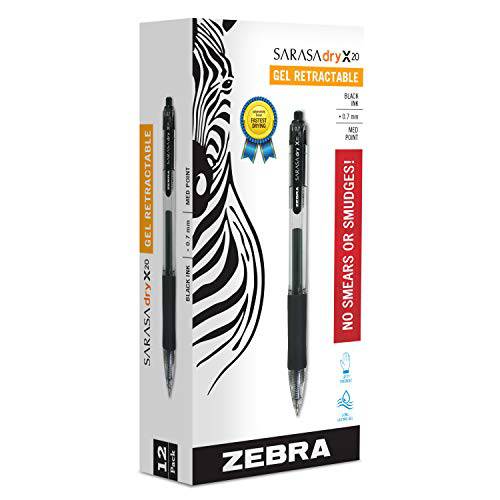 Zebra ZEB46810 Zebra 사라사 개폐식 젤 잉크펜, 미디엄 중간 심 0.7mm, Black, 빠르게 마르는 잉크, 12-Count
