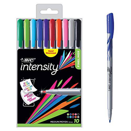 빅, BIC Intensity Fineliner 마커펜, 싸인펜, 미디엄,중간심 (1.0mm), 다양한색 컬러, 10-Count