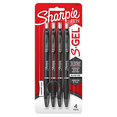 SHARPIE S-Gel 젤펜, 잉크펜 미디엄,중간심 (0.7mm) ,Black 잉크 젤펜, 잉크펜 ,4 Count