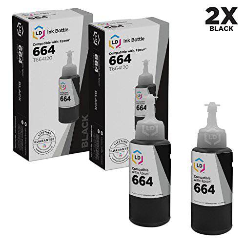 LD 호환가능한 잉크 병 교체용 Epson 664 T664120 고수율, 고성능, 높은 출력량 (블랙, 2-Pack)