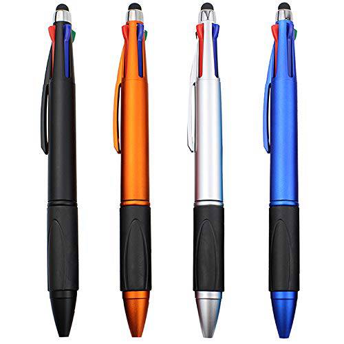 MiSiBao 스타일러스펜, 터치펜 터치 스크린 4 컬러 펜 in 원 Multi-colored 볼펜 미디엄 심 1.0mm 스타일러스펜, 터치펜 아이패드 4-Pack
