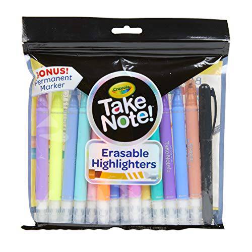 Crayola Take Note 14개 지울수있는 형광펜 & 1 Bonus 유성 마커, 다양한 컬러, 교실 & 사무실 문구용품 선물