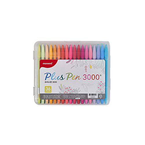 MONAMI  플러스 펜 3000 펠트 팁 펜,  파인포인트팁, 가는 심, 가는 촉 (0.4mm), 컬러링/ 드로잉/ 일기,저널, 다양한 컬러, 36-Pack