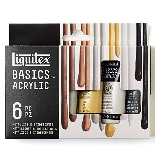 Liquitex BASICS 6 Tube 아크릴 페인트,물감,색칠,드로잉 세트 22ml, 메탈 & 펄,빛에 따라 다르게 반짝이는색