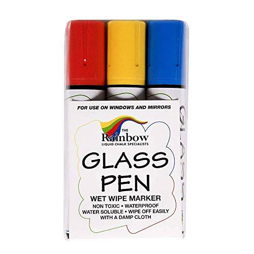 글래스 펜 리퀴드 페인트 마커: 레드, Yellow, 블루 3 팩 점보 - 글래스 필기 펜 and 페인팅 마커 세척가능, 지워지는 잉크 - 윈도우, 거울