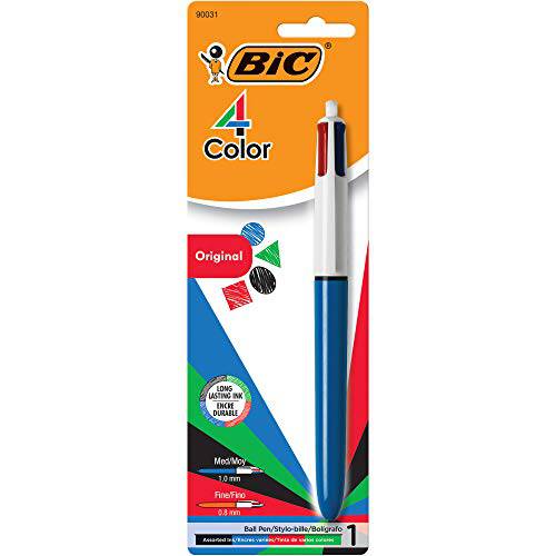 BIC  미디엄 포인트 볼 펜, 4 컬러, 다양한 잉크, 1 per 팩