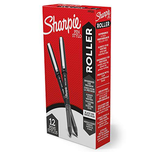 Sharpie 롤러볼 펜, 바늘 포인트 (0.5mm) 정밀 펜, 블랙 잉크, 12 Count