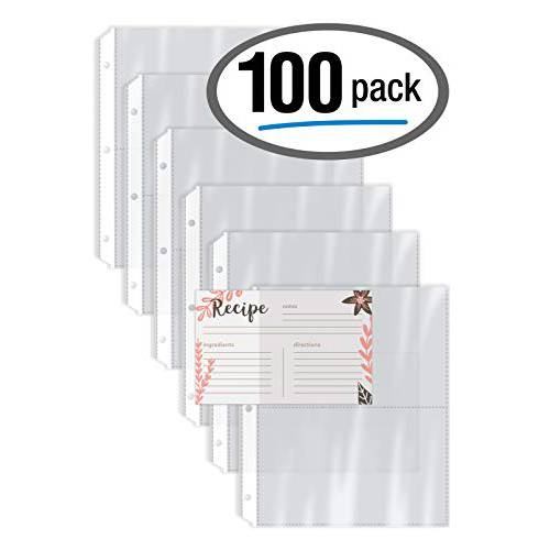 레시피 카드 페이지 프로텍터, 100 Count, 4 x 6 인치 포켓, 2 포켓 Per 페이지, by Better Kitchen Products,  레시피 북 포켓 페이지 리필 시트, 8.5 x 6.9 인치, 3-Hole Punched-100 팩