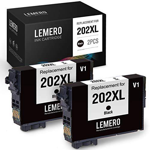 LEMERO V1 버전 재충전,재생산 잉크카트리지, 프린트잉크 교체용 Epson 202XL T202XL 202 XL to 사용 Workforce WF-2860 Expression 홈 XP-5100 프린터 (블랙, 2-Pack)