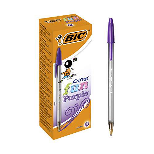 빅, BIC Cristal Fun 볼펜, 넓은 심 (1.6 mm)  - Purple, Box of 20