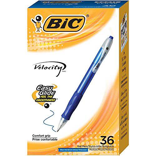 BIC Velocity 개폐식 볼 펜, 미디엄 포인트 (1.0mm), 블루, 36-Count, (모델: VLG361-BLU)