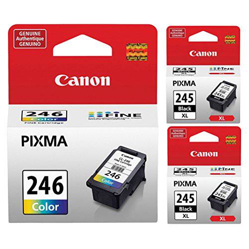 정품 Canon PG-245 XL 하이 용량 블랙 잉크카트리지, 프린트잉크 - 2 피스 (8278B001)+ Canon CL-246 컬러 잉크카트리지, 프린트잉크 (8281B001)