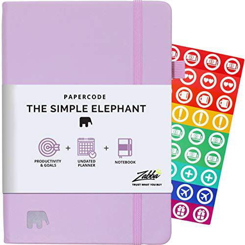 Simple Elephant 날짜가적히지않은 플래너 다이어리 2020-2021 - 데일리 위클리 먼슬리 플래너 다이어리 노트북 - 고성능 오거나이져 for 생산성 감사 and 집중 - Journal & Agenda  (Lilac)