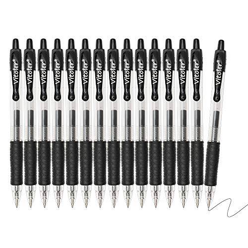 VITOLER  펜 파인포인트팁, 가는 심, 가는 촉 블랙 잉크 사무실,오피스 펜 개폐식 젤 잉크 롤러볼 펜 프리미엄 잉크&  편안한 그립 (0.7mm) (15-PACK)