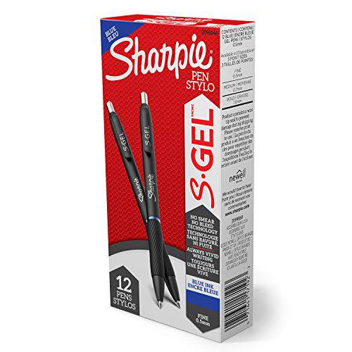 SHARPIE S-Gel 젤펜 잉크펜, 파인포인트팁 가는심 가는촉 (0.5mm), Blue 잉크 젤펜 잉크펜, 12 Count