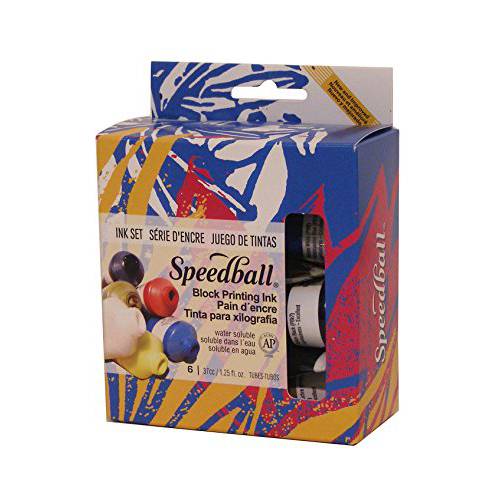 Speedball Water-Soluble 블록 인쇄 잉크 스타터 세트, 6 볼드,진한 컬러 매끄러운,깨끗한 마감, 1.25-Ounce Tubes