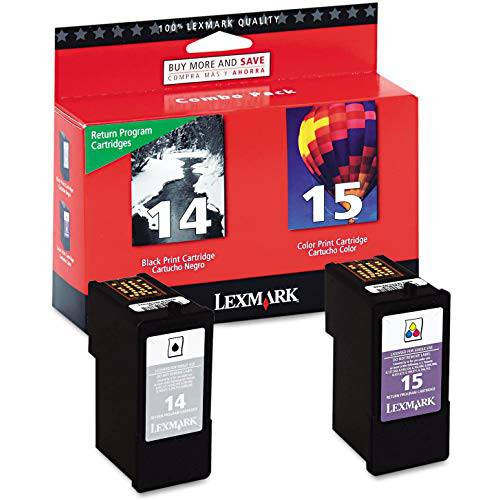Lexmark 18C2239 14& 15 X2600 X2650 X2670 Z2300 Z2320 잉크카트리지, 프린트잉크 콤보 팩 (블랙 and 컬러, 2-Pack) in 리테일 포장, 패키징