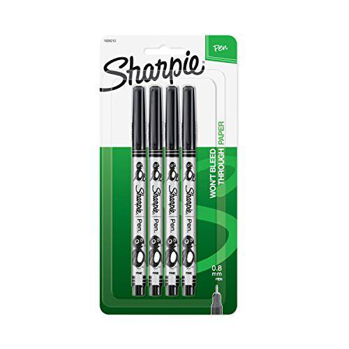 Sharpie 랩 펜,  파인포인트팁, 가는 심, 가는 촉, 4-Pack, 블랙 (1924213)
