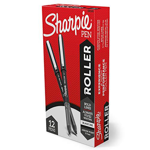 Sharpie 롤러볼 펜, 화살 포인트 (0.7mm) 펜 볼드,진한 라인, 블랙 잉크, 12 Count