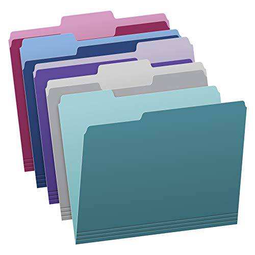 Pendaflex  2 톤 컬러 화일폴더, 파일폴더, 레터 사이즈, 다양한 컬러 (청록색, Violet, 그레이, 네이비 and 버건디), 1/ 3-Cut 탭, 5 컬러, 100/ 박스, (02315)