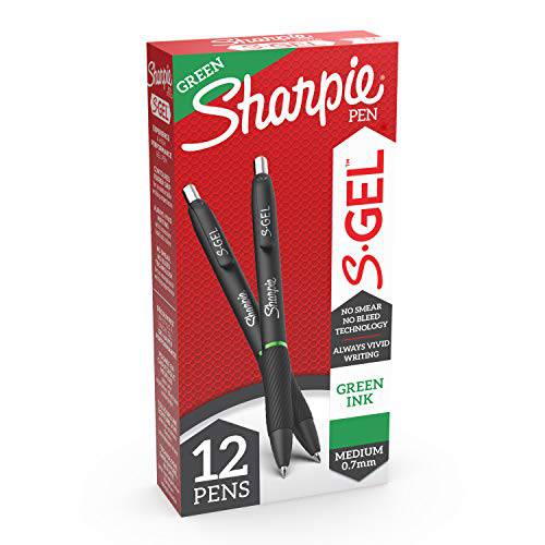 Sharpie S-Gel,  젤펜, 잉크펜, 미디엄 포인트 (0.7mm), 그린 젤 잉크 펜, 12 Count