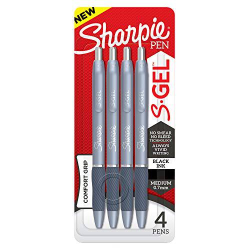 Sharpie S-Gel,  젤펜, 잉크펜, 미디엄 포인트 (0.7mm), 서리 블루 바디, 블랙 젤 잉크 펜, 4 Count