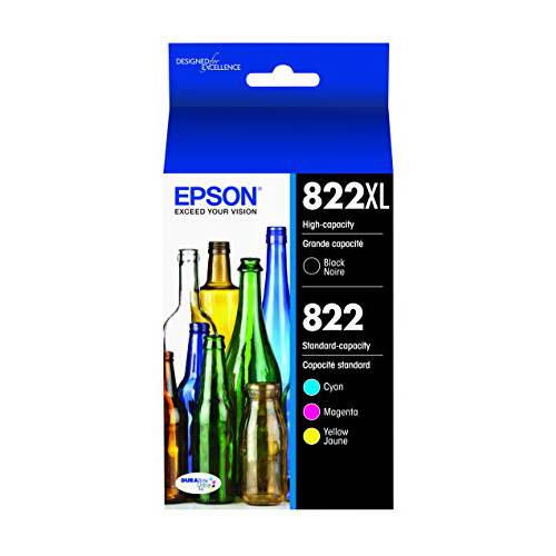 Epson DURABrite 울트라 T822 하이 용량 블랙 and 스탠다드 용량 컬러 콤보 카트리지 잉크 (T822XL-BCS)