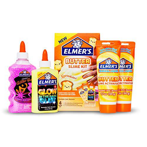 Elmer’s Butter,버터 슬라임 키트 | 슬라임 도구 포함 Elmer’s 글로우 야광 글루,접착제, Elmer’s 글리터, 빤짝이 글루,접착제, Elmer’s Butter,버터 슬라임 활성제, 4 Count