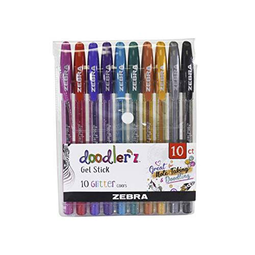 Zebra Pen Doodlerz 젤 스틱 펜,  굵은심, 1.0mm, 다양한 글리터, 빤짝이 컬러, 10 팩