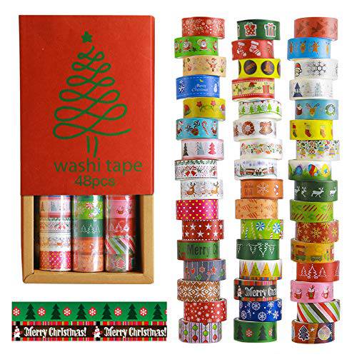 크리스마스 와시 테이프 48 Rolls-15mm 와이드 마스킹 테이프 세트 커버 여러 크리스마스 홀리데이 패턴 DIY 크리스마스 카드, 트리 장식, 스크랩북, 선물 포장, 패키징, 공예 프로젝트.