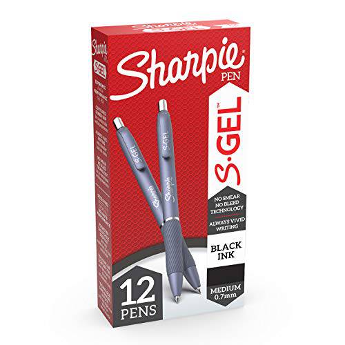 Sharpie S-Gel,  젤펜, 잉크펜, 미디엄 포인트 (0.7mm), 서리 블루 바디, 블랙 젤 잉크 펜, 12 Count