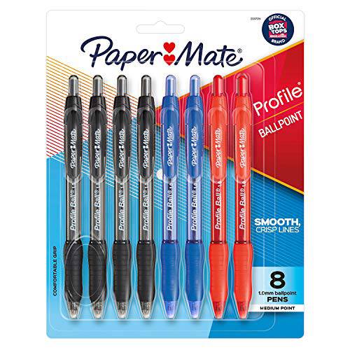 Paper Mate  볼펜, 프로파일 개폐식 펜, 미디엄 포인트 (1.0mm), 다양한, 8 Count