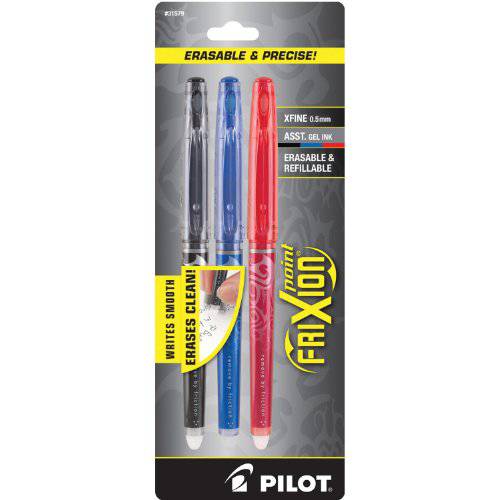PILOT FriXion 포인트 지워지는&  리필가능 젤 잉크 펜, 엑스트라 파인포인트팁, 가는 심, 가는 촉, 블랙/ 블루/ 레드 잉크, 3-Pack (31579)