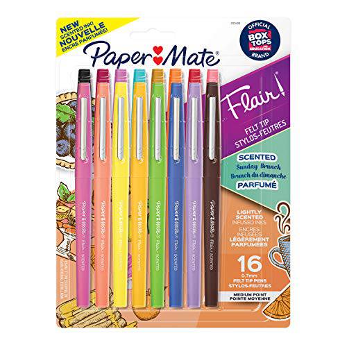 Paper Mate Flair, 향 펠트 팁 펜, 다양한 Sunday Brunch Scents and 컬러, 0.7mm, 16 Count