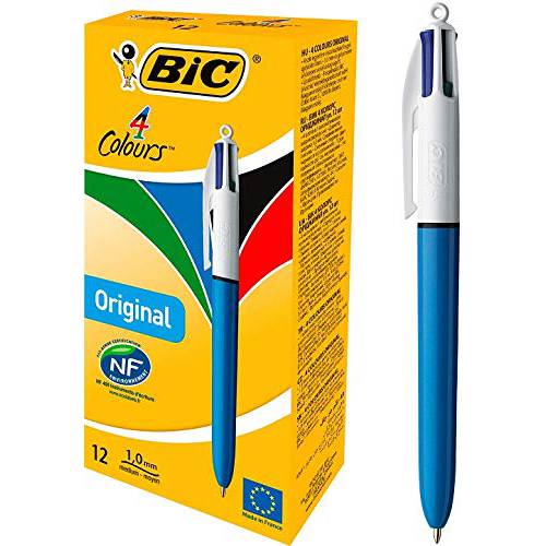 BIC 4-Color 볼펜, 미디엄 포인트 (1.0mm), 다양한 잉크, 12-Count