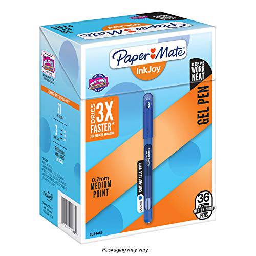 Paper Mate InkJoy 젤펜, 잉크펜 미디엄 포인트 (0.7mm) Capped, 36 Count, 다크 블루 (2034485)