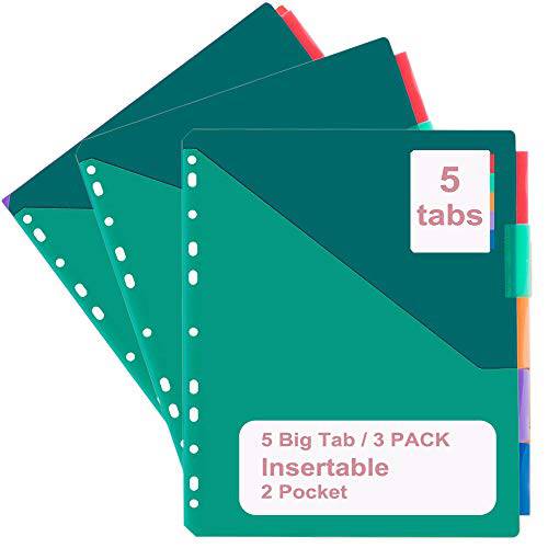 바인더 디바이더 포켓 5-Tab 세트 팩 of 3 세트 다양한색 바인더 디바이더 탭 and 2 포켓