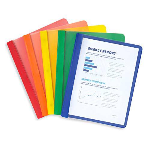 Blue Summit Supplies  다양한 컬러 플라스틱 Report 커버 프롱, 3 갈래 클리어 전면 Report 커버 Presentation, 문서, 레드, 오렌지, Yellow, 그린, 블루, 25 팩