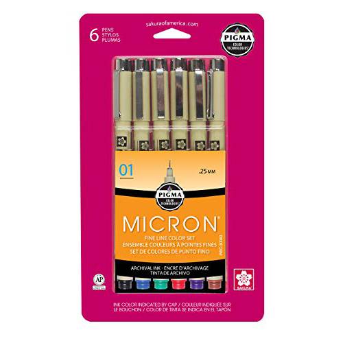 Sakura Pigma 30063 Micron 블리스터 카드 잉크 펜 세트, Ass’t 컬러, 01 6CT 세트