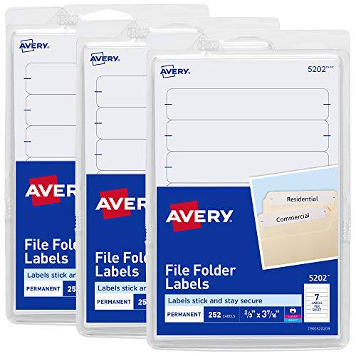 Avery 간편 필 화일,파일 폴더 라벨 on 4” x 6” 시트, 2/ 3” x 3-7/ 16”, 화이트, 3 팩, 756 라벨 Total (32131)