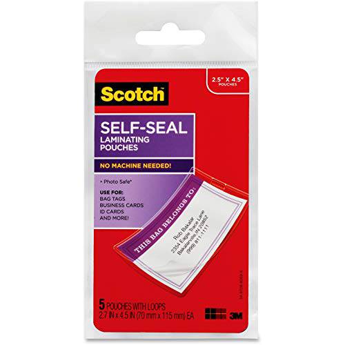 3M Scotch Self-Sealing 라미네이팅,코팅지,코팅용지 Pouches, 백 태그 루프, 글로시, 5 Pouches (LS853-5G) - LS8535G