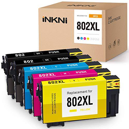 INKNI 재충전,재생산 잉크카트리지, 프린트잉크 교체용 Epson 802 802XL T802XL Workforce 프로 WF-4730 WF-4734 WF-4740 WF-4720 EC-4020 EC-4030 EC-4040 프린터 잉크 (블랙, Cyan, Magenta, Yellow, 5-Pack)
