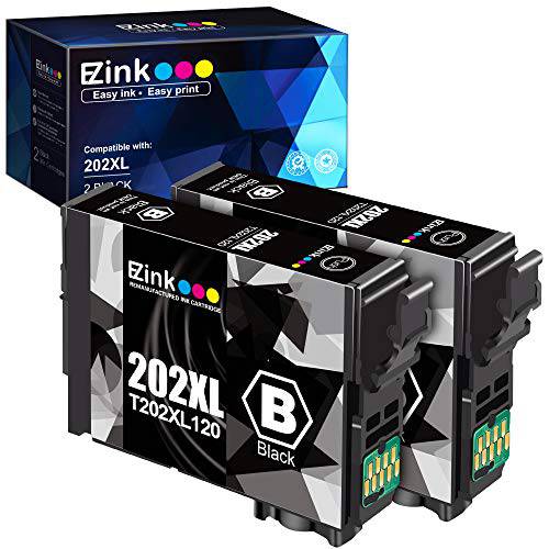 E-Z 잉크 (TM) 재충전,재생산 잉크카트리지, 프린트잉크 교체용 Epson 202XL 202 XL T202XL to 사용 Workforce WF-2860 Expression 홈 XP-5100 프린터 New 업그레이드된 Chips(Black, 2 팩)
